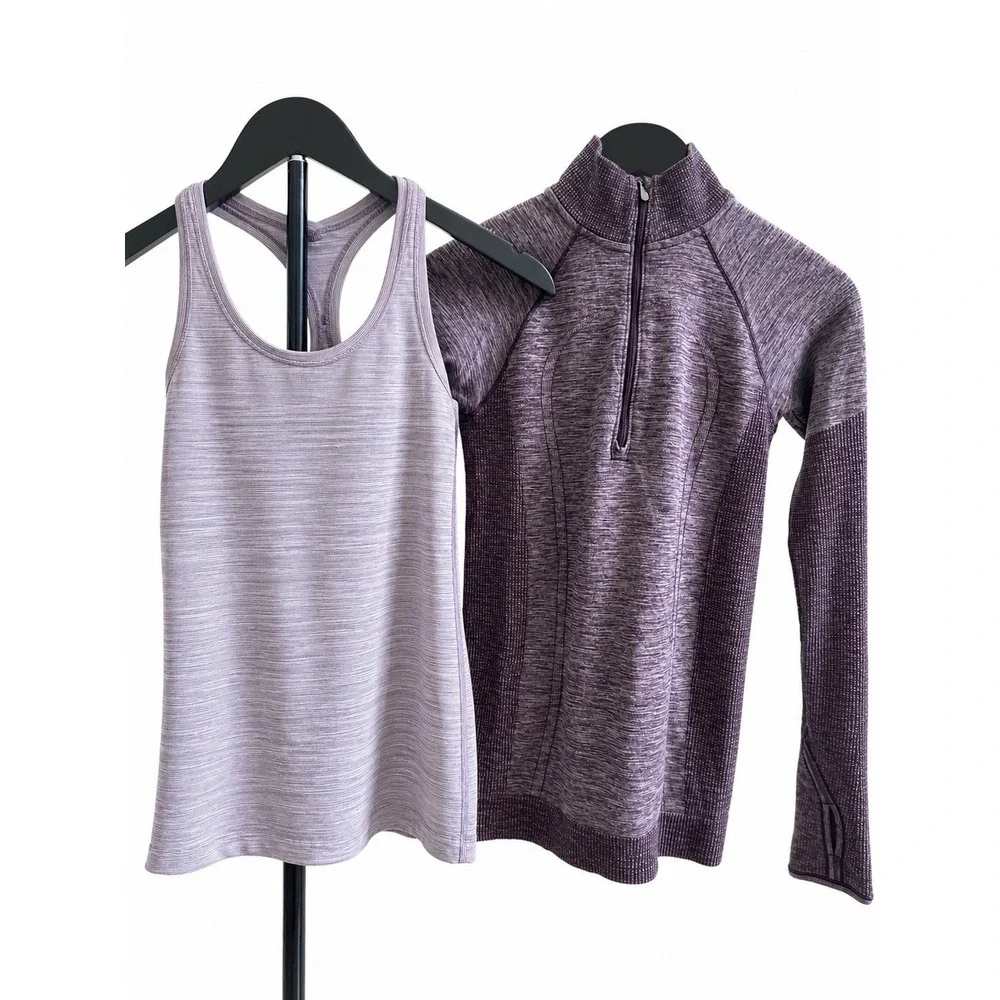 2PC- Lululemon Swiftly Wool 1/2 ZipBlack Cherry / White + Cool Racer Back Tank 2